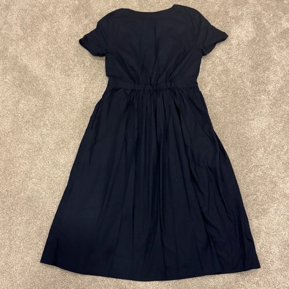 J. Crew Factory Rosina Poplin Navy Button Front Fit & Flare Wrap Midi Dress sz 6 - Picture 4 of 9